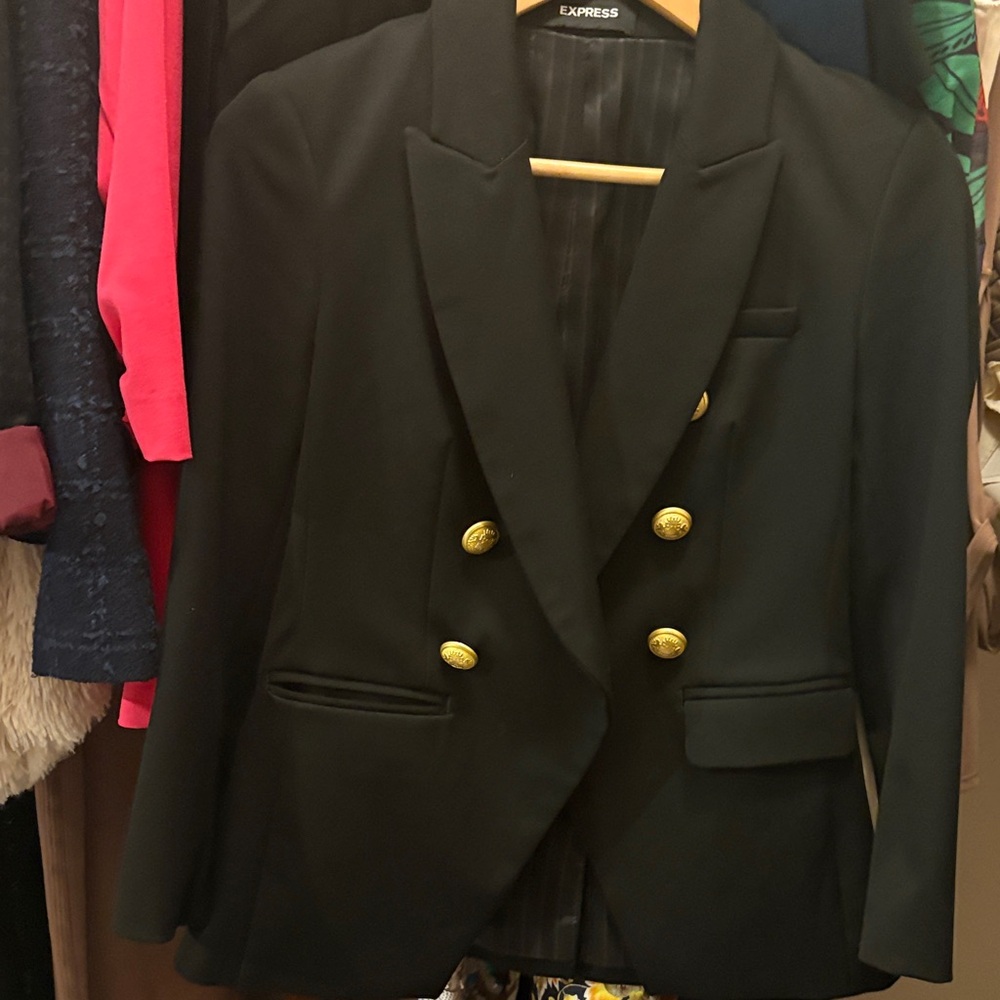 Express Black Double-Breasted Blazer with Gold Buttons